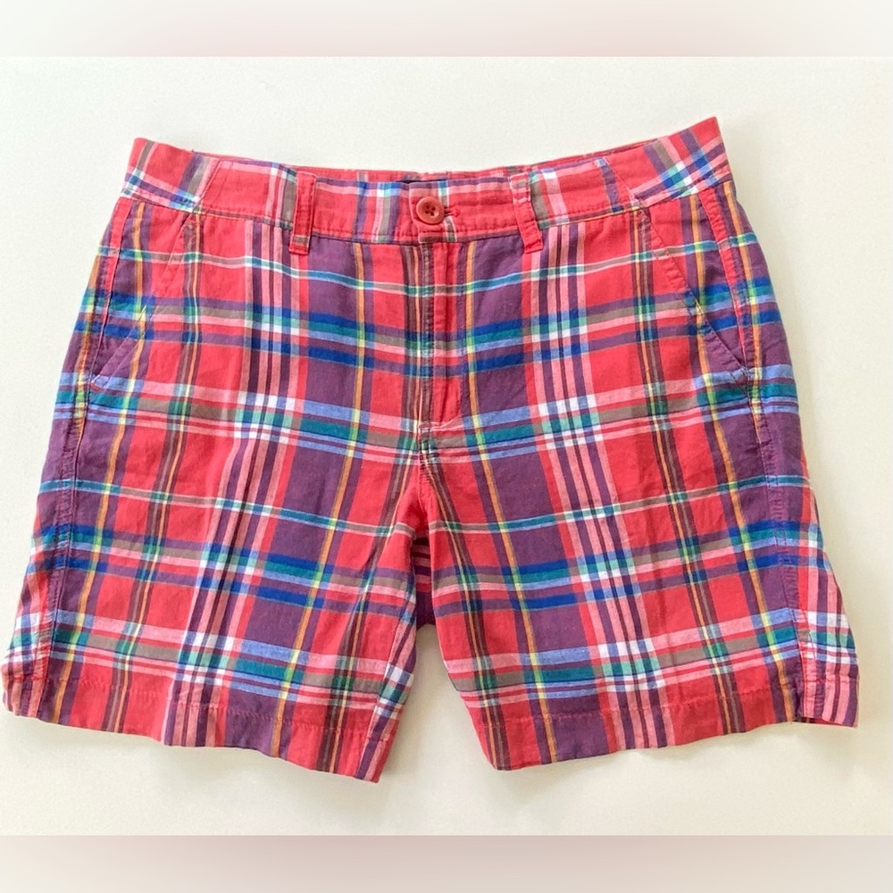 J. Crew Cotton-Blend Chino Shorts, Multi-Color Plaid Shorts, Sz 4
